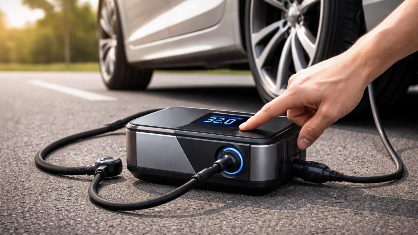 mini compresseur 12v pour véhicules : facile à brancher, rapide à utiliser et conçu pour une sécurité optimale lors du gonflage de vos pneus.