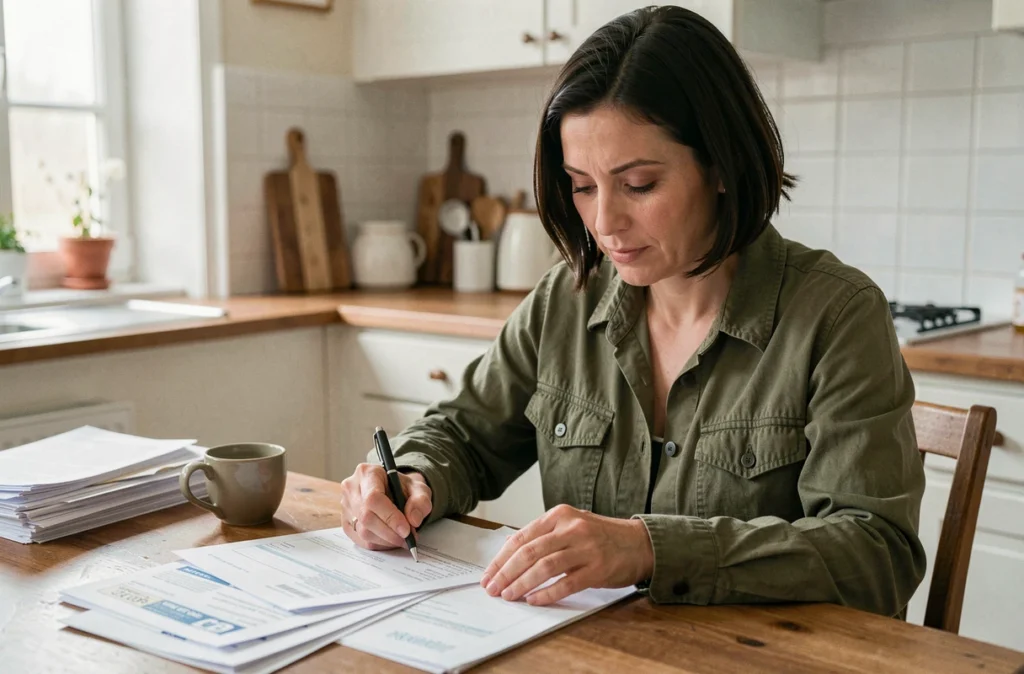 Femme complétant les documents administratifs pour la vente d'une voiture sans permis à domicile