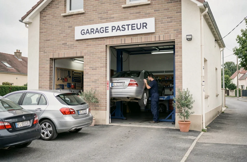Mécanicien au travail dans le Garage Pasteur dans le Val-d'Oise